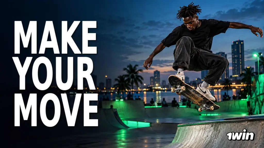 1win skateboarding illustration